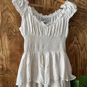 Cottage-Core Flowy Princess Polly Romper-Dress in White, Womens U.S. Size 6